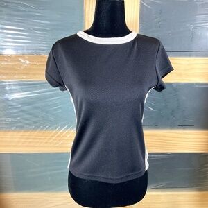 Bum Equipment Black Short Sleeved Shirt With A White & Grey Side Stripe/Vintage